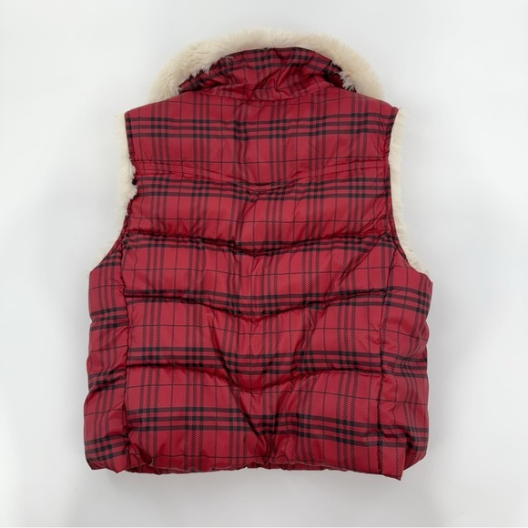 Big Chill Red Plaid Puffer Vest Faux Fur Lined Women’s Size Large - Picture 5 of 7